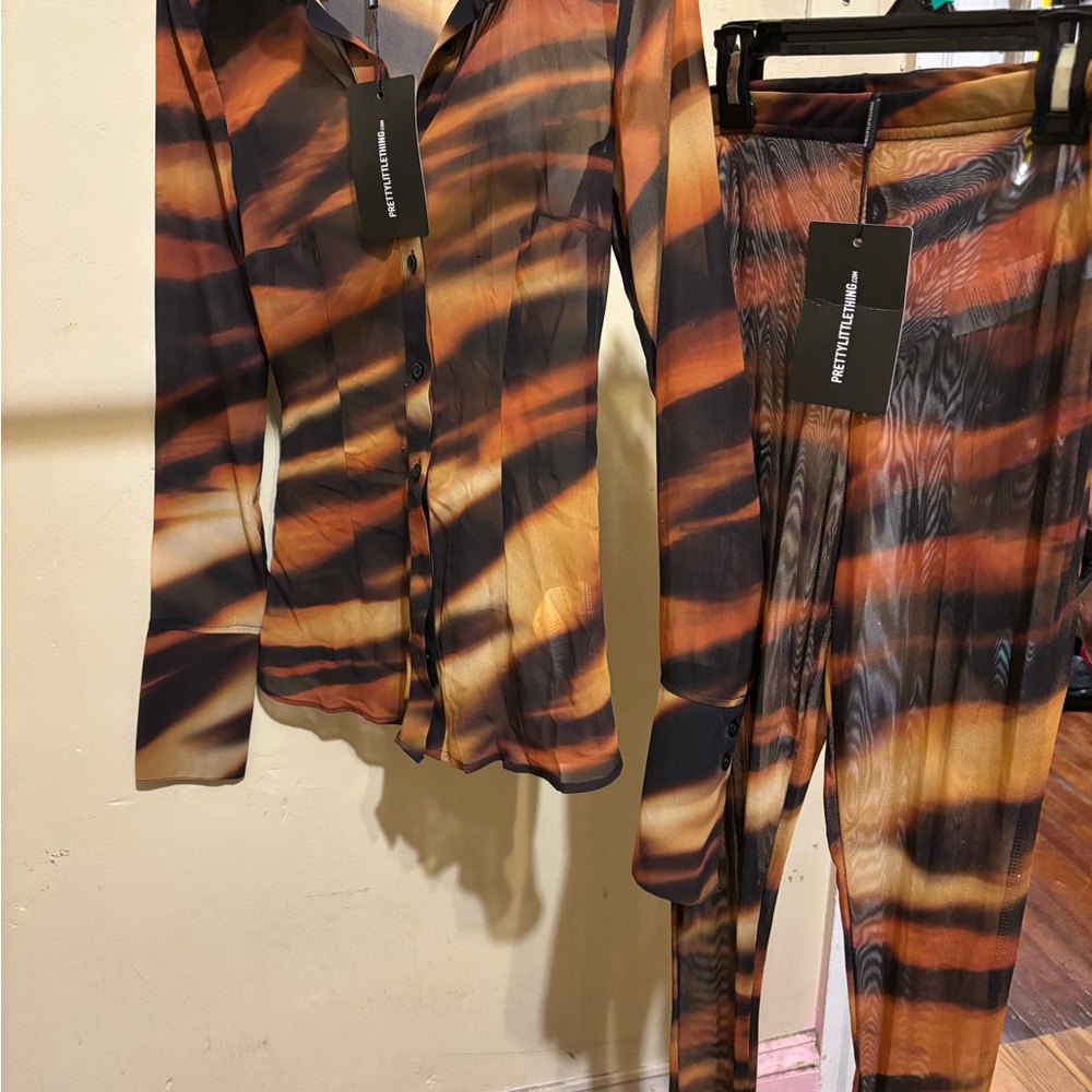 PrettyLittleThing Brown and Black Patterned Pantsuit